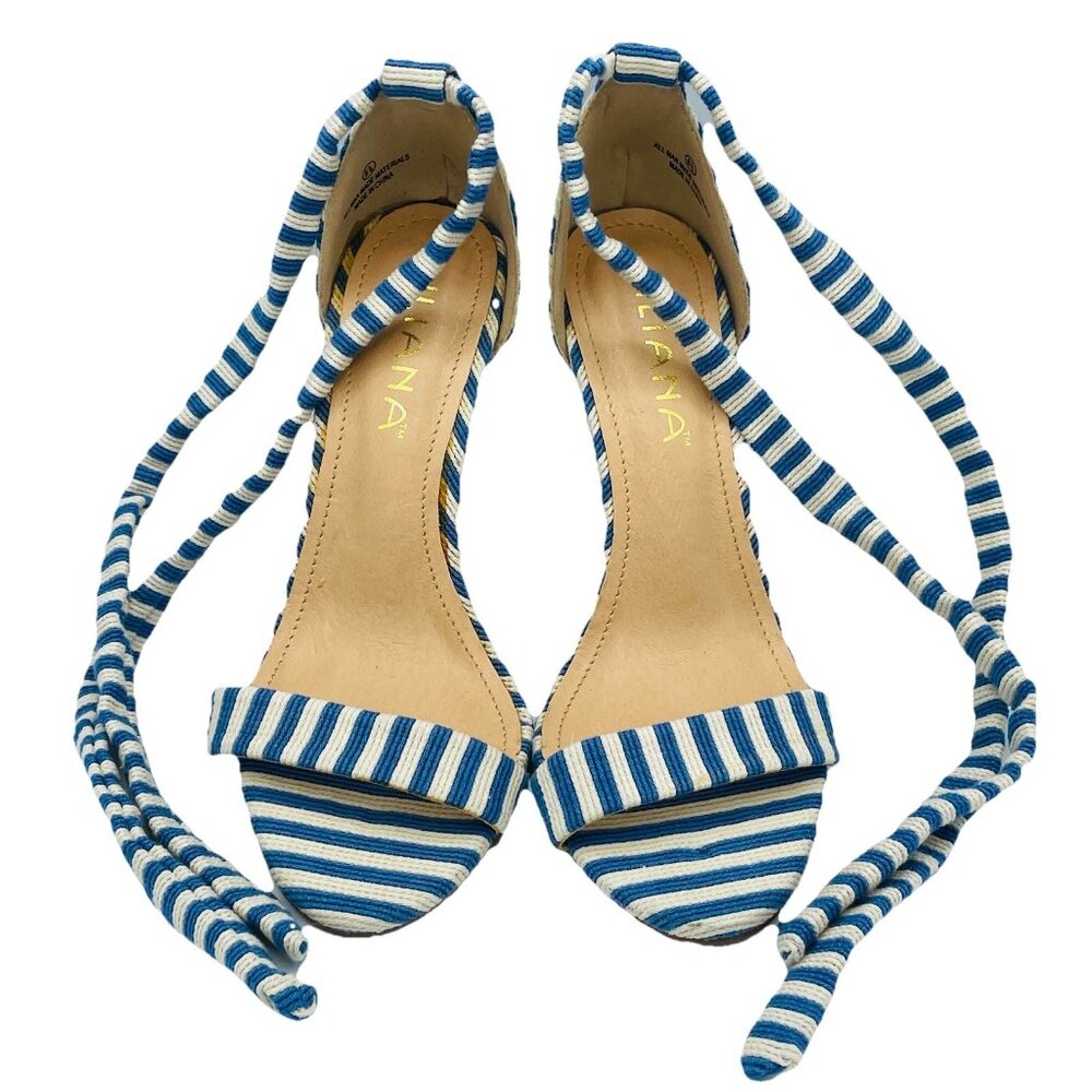 Liliana Heels Womens Size 6.5 Blue White Striped Strappy Stiletto High Shoes - Picture 2 of 12